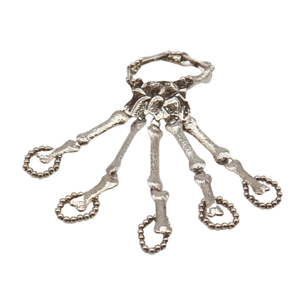 Women Silver Metal Hand Chain Bracelet Long 5 Finger Skeleton Ring