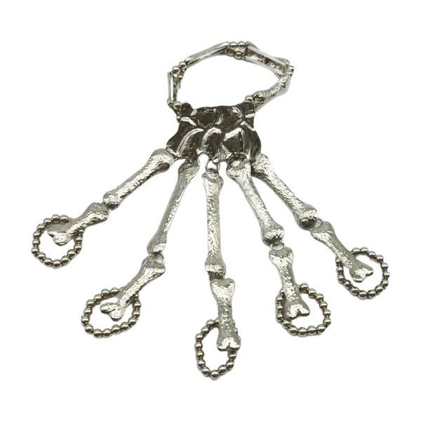 Women Silver Metal Hand Chain Bracelet Long 5 Finger Skeleton Ring