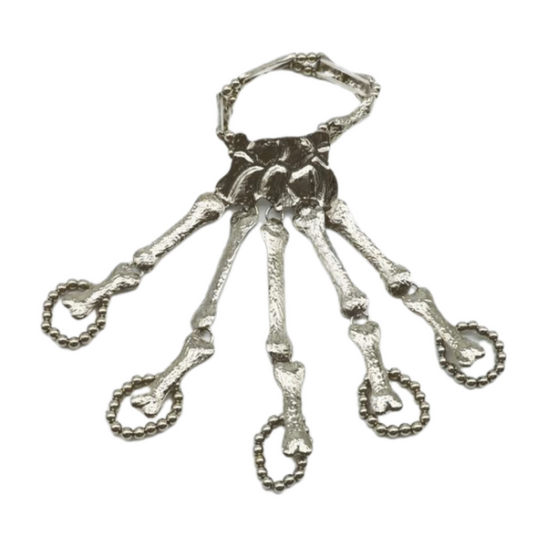 Women Silver Metal Hand Chain Bracelet Long 5 Finger Skeleton Ring