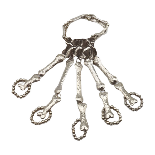 Women Silver Metal Hand Chain Bracelet Long 5 Finger Skeleton Ring