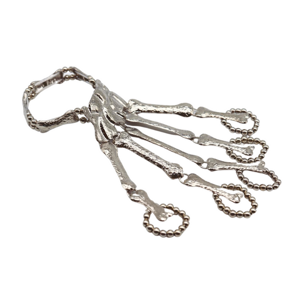 Women Silver Metal Hand Chain Bracelet Long 5 Finger Skeleton Ring