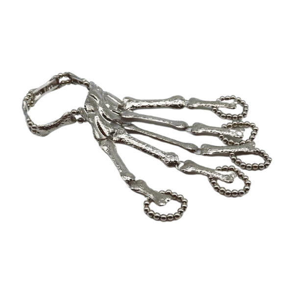 Women Silver Metal Hand Chain Bracelet Long 5 Finger Skeleton Ring