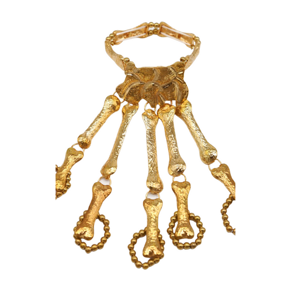 Women Gold Metal Bracelet 5 Long Finger Bone Skeleton Ring