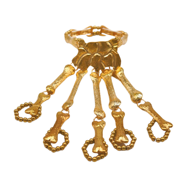 Women Gold Metal Bracelet 5 Long Finger Bone Skeleton Ring