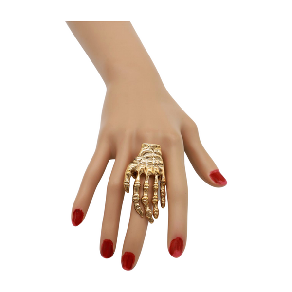 Women Gold Metal Ring Fashion Elastic Band Skeleton Bones Finger Hand
