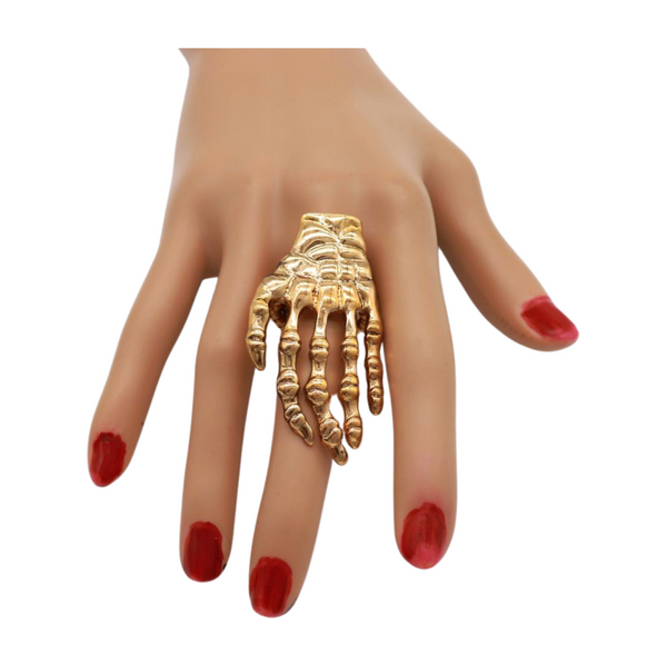 Women Gold Metal Ring Fashion Elastic Band Skeleton Bones Finger Hand