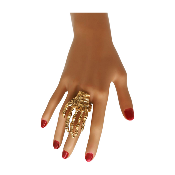 Women Gold Metal Ring Fashion Elastic Band Skeleton Bones Finger Hand