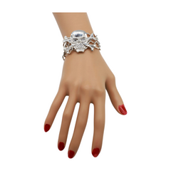 Women Silver Metal Bracelet Skeleton Skull Charm