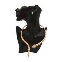 Women Gold Metal Wrap Around Short Snake Necklace + Earrings Set