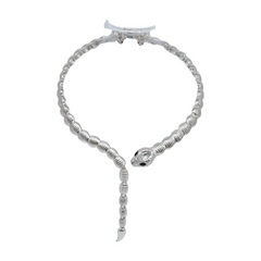 Women Silver Metal Wrap Around Cobra Snake Short Necklace