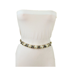 Silver Metal Chain Beaded Fashion Belt White Bead S M L