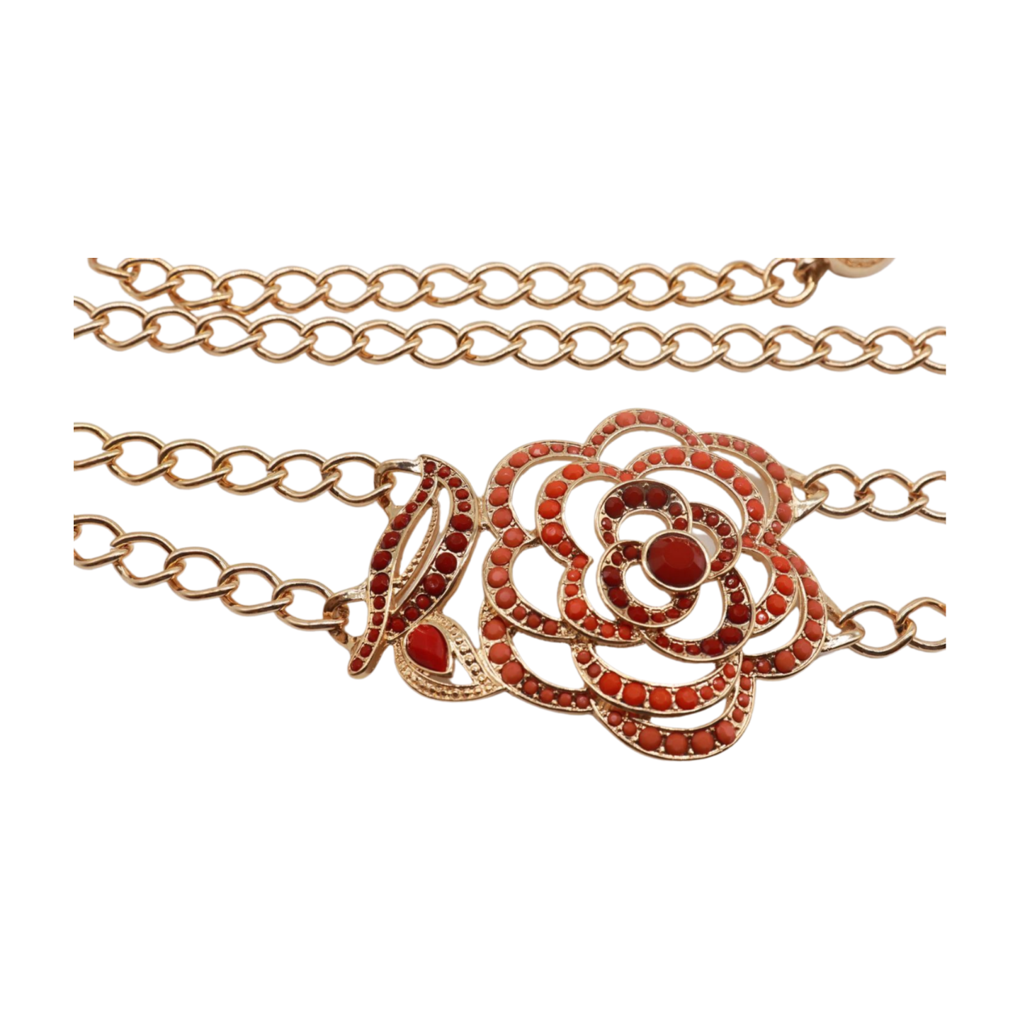 Gold Metal Chain Belt Hip High Waist Red Flower Charm S M alwaystyle4you