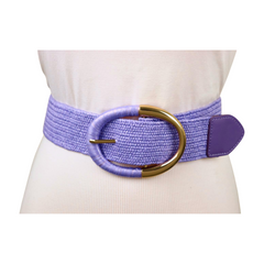 Women Lavender Purple Braided Elastic Fashion Belt Gold Metal Oval Buckle S M L