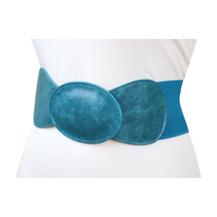 Women Turquoise Blue Elastic Fashion Belt Hip High Waist Oval Buckle M L