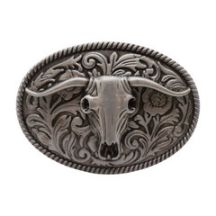 Men Women Silver Metal Buckle Western Bull Long Horns TX Cow Oval Shape