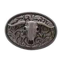 Men Women Silver Metal Buckle Western Bull Long Horns TX Cow Oval Shape