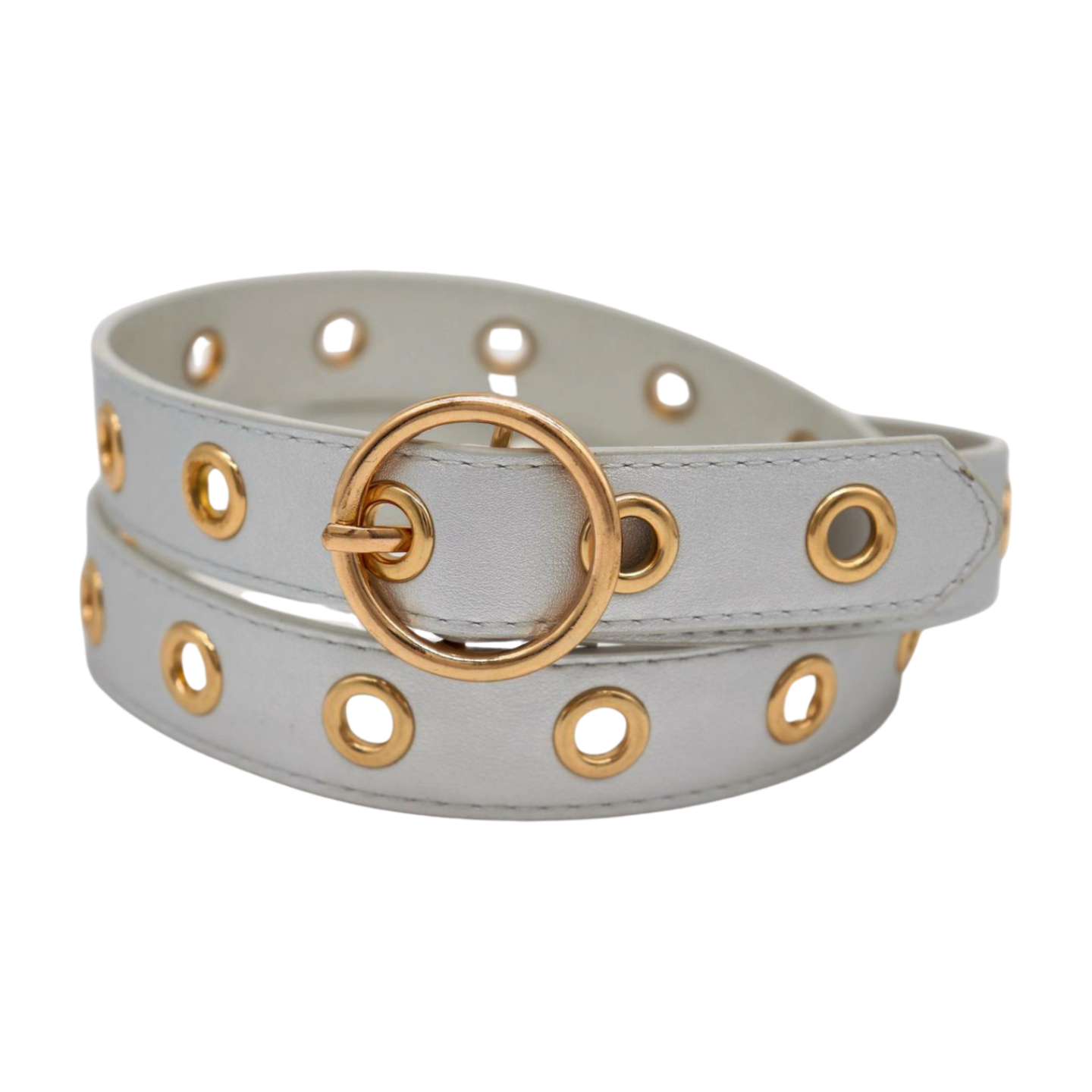Women Silver Faux Leather Band Holes Fashion Belt Hip Waist  display picture 2