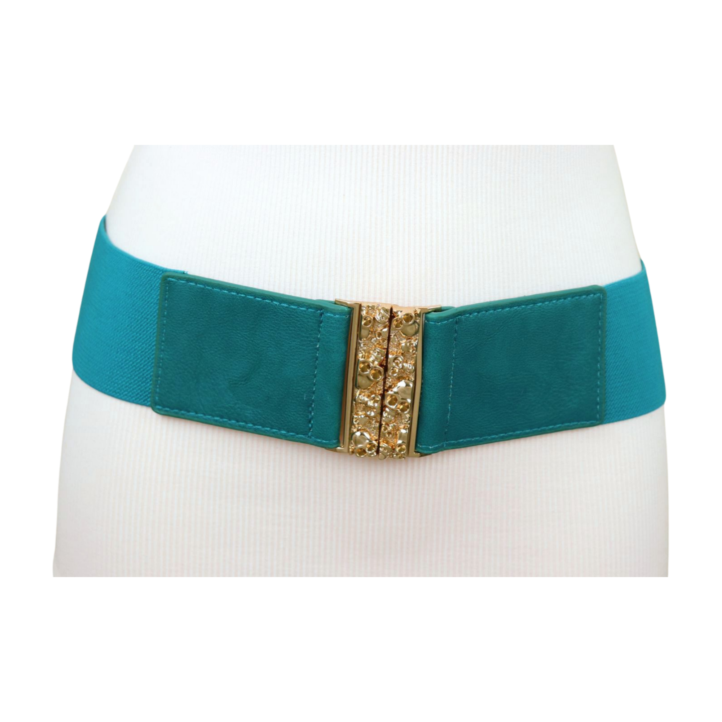 Women Teal Blue Wide Elastic Fashion Belt Hip High Waist