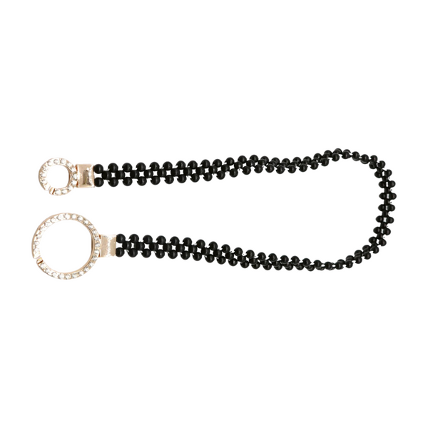 Brand New Women Black Beads Elastic Band Belt Gold Metal Circle Buckle S M