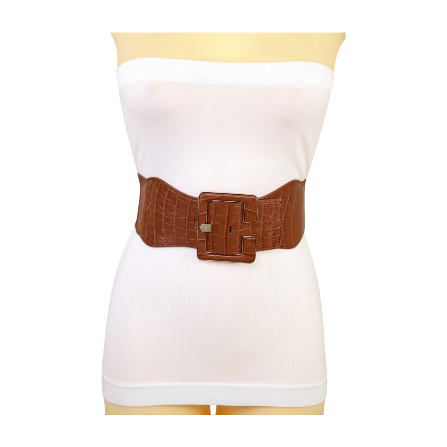New Women Brown Wide Elastic Band Fashion Belt Hip High Waist Big Square Buckle S M New Women Brown Wide Elastic Band Fashion Belt Hip High Waist Big Square Buckle S M