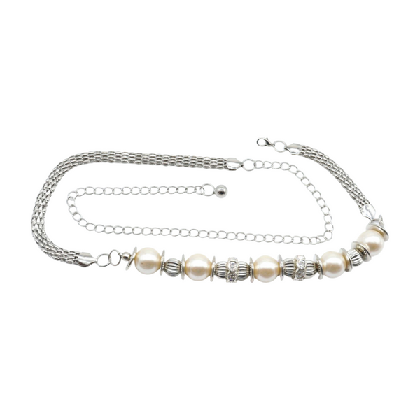 Brand New Women Silver Metal Chain Beaded Belt Bling Size S M L
