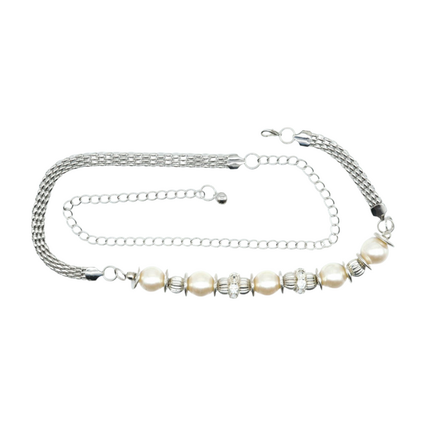 Brand New Women Silver Metal Chain Beaded Belt Bling Size S M L