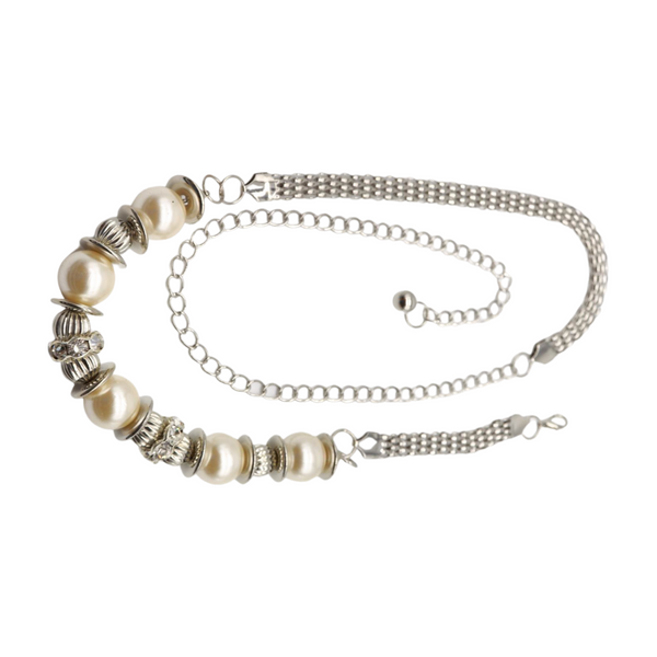 Brand New Women Silver Metal Chain Beaded Belt Bling Size S M L