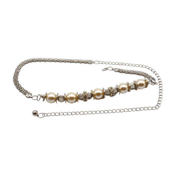 Brand New Women Silver Metal Chain Beaded Belt Bling Size S M L