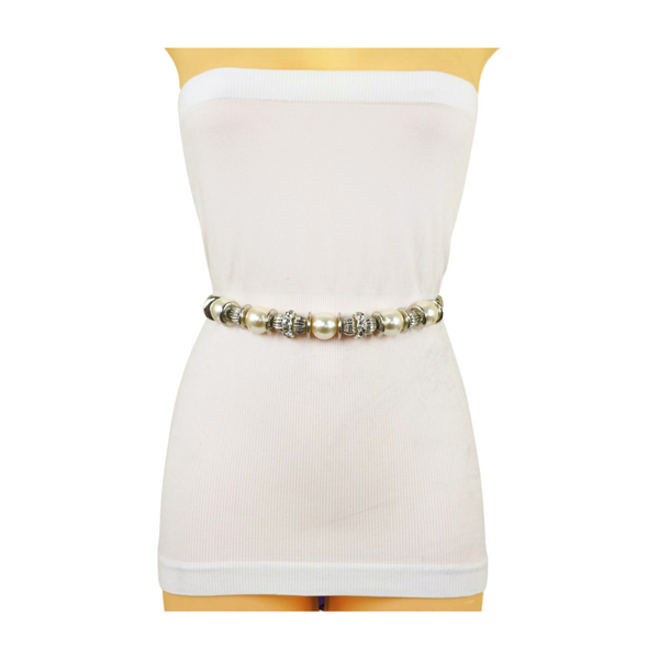Brand New Women Silver Metal Chain Beaded Belt Bling Size S M L