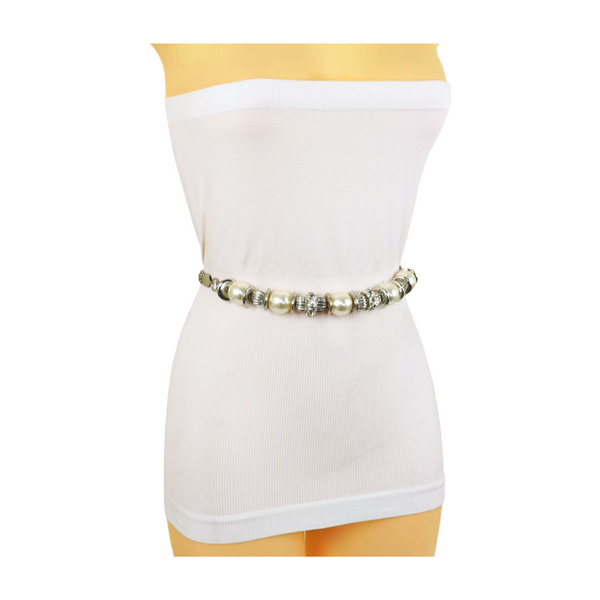 Brand New Women Silver Metal Chain Beaded Belt Bling Size S M L