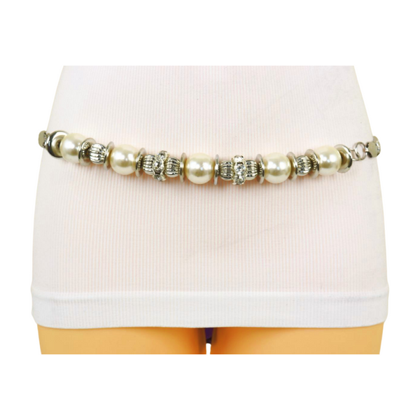Brand New Women Silver Metal Chain Beaded Belt Bling Size S M L