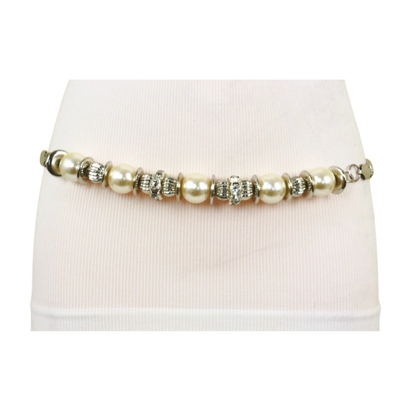Brand New Women Silver Metal Chain Beaded Belt Bling Size S M L