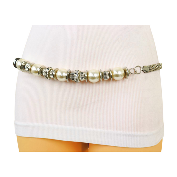 Brand New Women Silver Metal Chain Beaded Belt Bling Size S M L