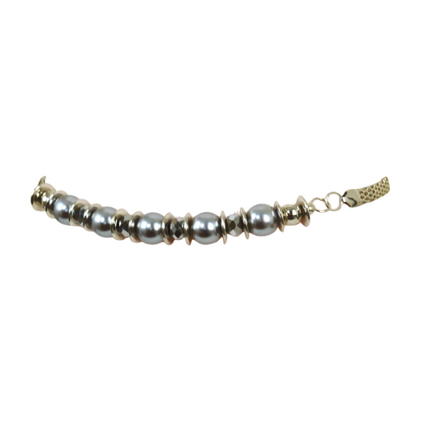 Brand New Women Silver Metal Chain Beaded Belt Gray Beads S M L