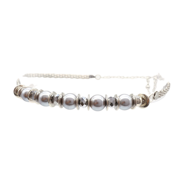 Brand New Women Silver Metal Chain Beaded Belt Gray Beads S M L