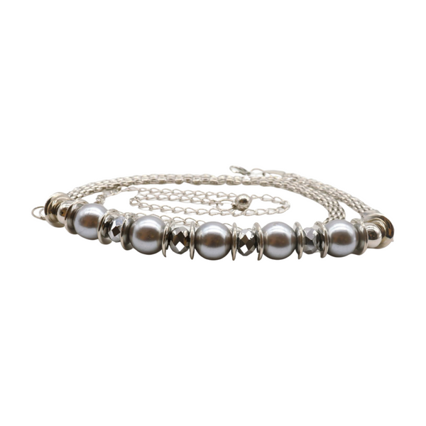 Brand New Women Silver Metal Chain Beaded Belt Gray Beads S M L