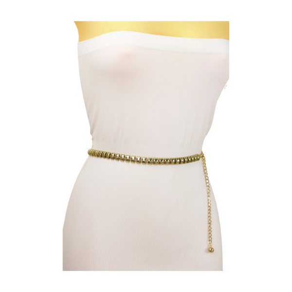 Brand New Women Gold Metal Chain Belt Square Charm S M