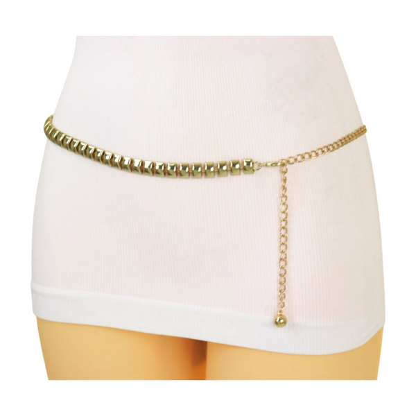 Brand New Women Gold Metal Chain Belt Square Charm S M