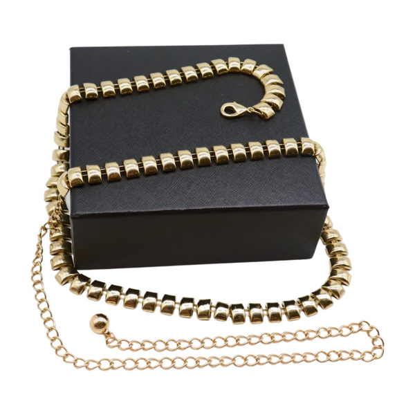 Brand New Women Gold Metal Chain Belt Square Charm S M