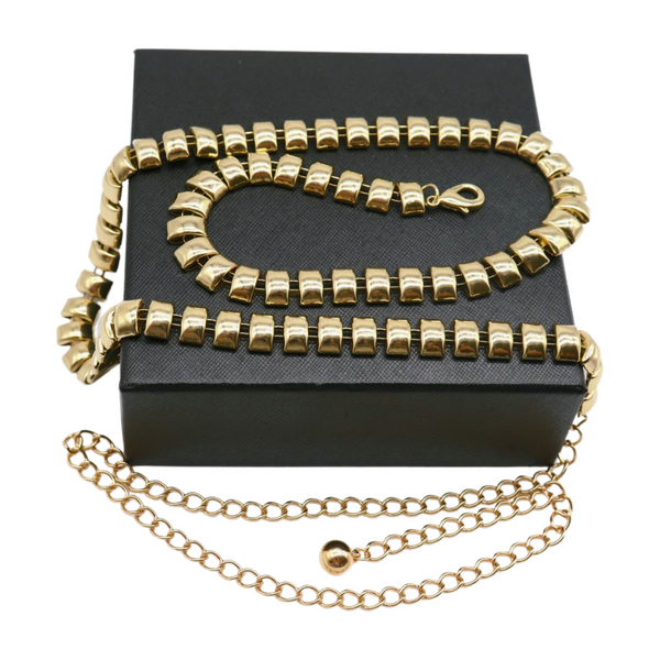 Brand New Women Gold Metal Chain Belt Square Charm S M