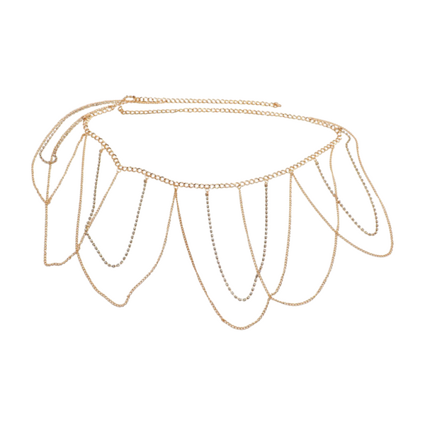 Brand New Women Gold Metal Chain Waves Belt Silver Bling S M