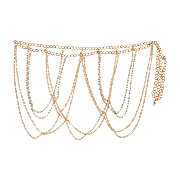 Brand New Women Gold Metal Chain Waves Belt Silver Bling S M