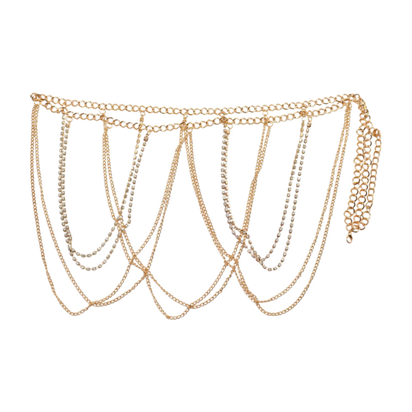 Brand New Women Gold Metal Chain Waves Belt Silver Bling S M