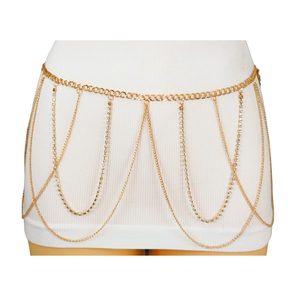 Brand New Women Gold Metal Chain Waves Belt Silver Bling S M