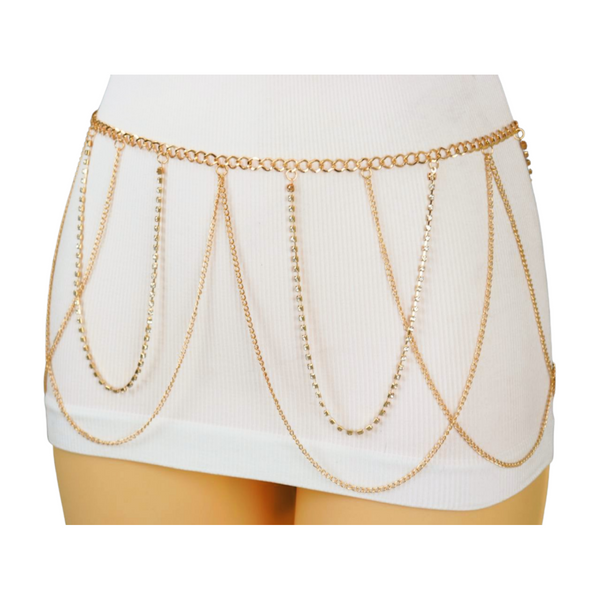 Brand New Women Gold Metal Chain Waves Belt Silver Bling S M