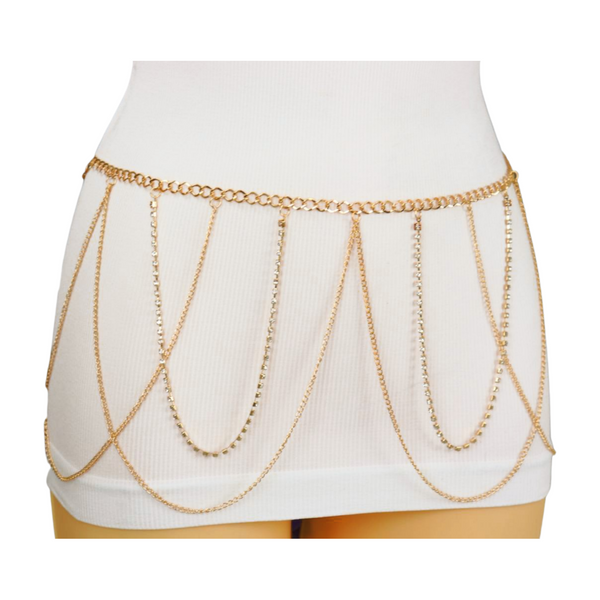 Brand New Women Gold Metal Chain Waves Belt Silver Bling S M