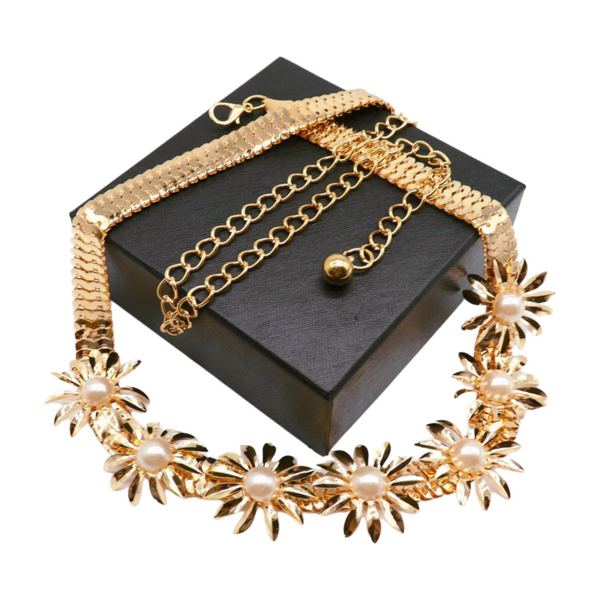 Brand New Women Gold Metal Waistband Fashion Belt Flower Charms S M