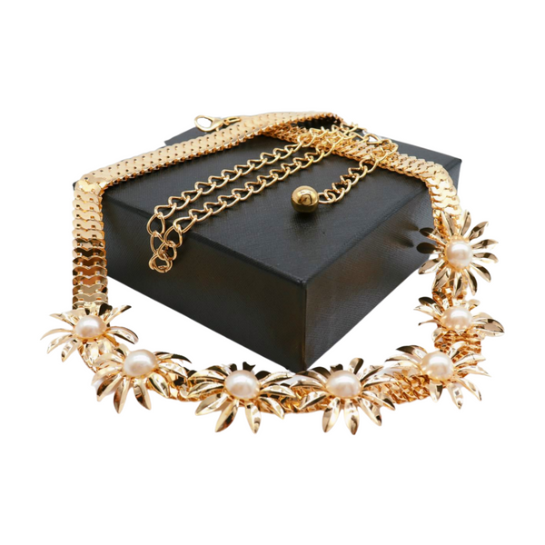 Brand New Women Gold Metal Waistband Fashion Belt Flower Charms S M