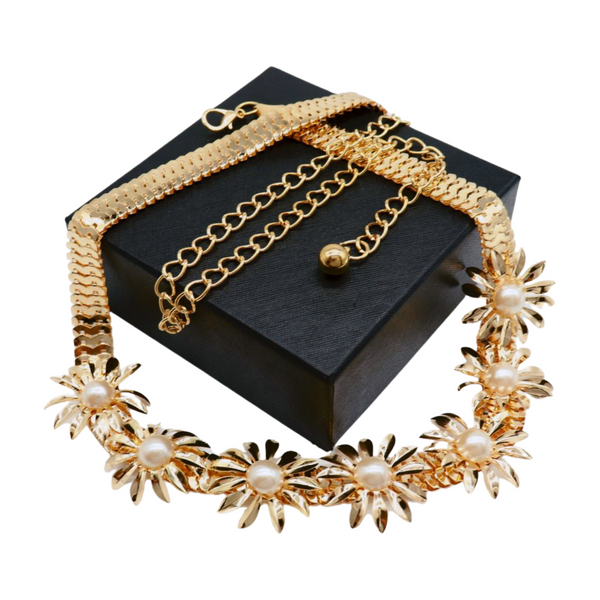 Brand New Women Gold Metal Waistband Fashion Belt Flower Charms S M