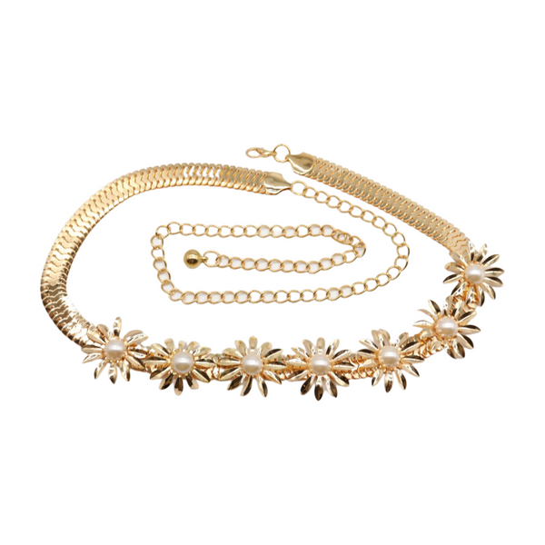 Brand New Women Gold Metal Waistband Fashion Belt Flower Charms S M